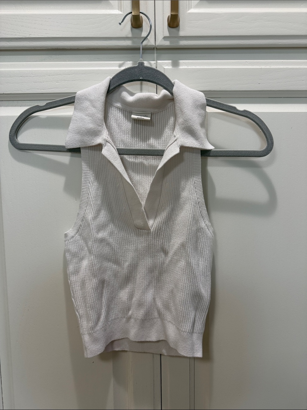 Abercrombie & Fitch Cream Ribbed Collared  Top